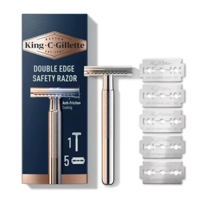 キングC.ジレット メンズ ダブルエッジ安全カミソリ 5枚替え刃付 King C. Gillette Men's Double Edge Safety Razor with 5 Double Edge Refill Blades 【お取り寄せ商品】