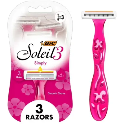ビック ソレイユ3 シンプリー レディース 使い捨てカミソリ 3枚刃 3本 BIC Soleil 3 Simply Women's Disposable Razors, 3 Blades, 3 Count 【お取り寄せ商品】