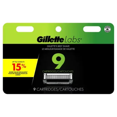 ジレット ラボ メンズカミソリ替刃 角質ケアバー付き グリーン 9個セット Gillette Labs Men's Razor Blade Refills with Exfoliating Bar, Green, 9 Refills 【お取り寄せ商品】