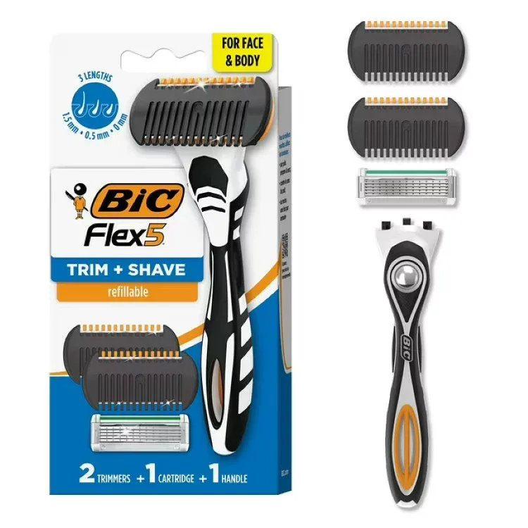 ビック フレックス5 トリム&シェーブ メンズカミソリ&トリマー 本体1本 カミソリ1個 トリマー2個 BIC Flex 5 Trim and Shave Razor and Trimmer, 1 Handle, 1 Razors, 2 Trimmers 【お取り寄せ商品】