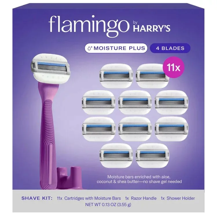 フラミンゴ バイ ハリーズ モイスチャープラス カミソリセット 替刃11個+ハンドル1本 Flamingo by Harry's Moisture Plus Razor Set 11 Cartridges + 1 Handle 【お取り寄せ商品】