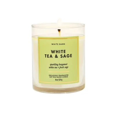 バスアンドボディワークス ホワイトティー&セージ シングルウィックキャンドル 227g Bath & Body Works White Tea & Sage Single Wick Candle 8 oz / 227 g 【お取り寄せ商品】