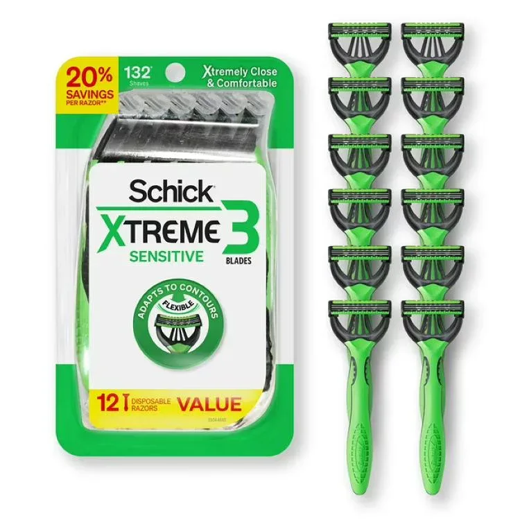 シック エクストリーム3 メンズ使い捨てカミソリ 3枚刃 12本 Schick Xtreme 3 Blade Disposable Razors for Men, 12 Ct, Men's Sensitive Skin Manual Razors 【お取り寄せ商品】