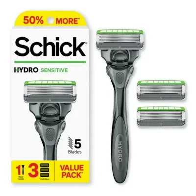 シック ハイドロ センシティブ メンズ替刃式カミソリ 5枚刃 本体1本 替刃3個 Schick Hydro Sensitive 5 Blade Razor for Men, 1 Razor Handle with 3 Razor Refills 【お取り寄せ商品】