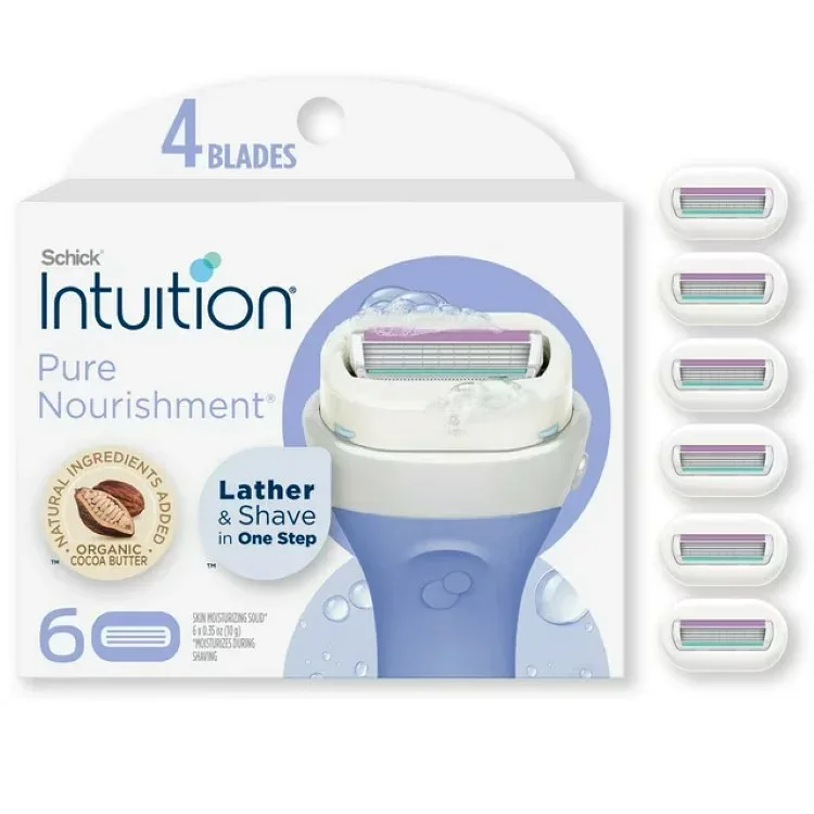シック イントゥイション ピュアナリッシュメント レディース 替刃 4枚刃 6個 Schick Intuition Pure Nourishment 4-Blade Women's Razor Blade Cartridge Refills, 6 Count 【お取り寄せ商品】
