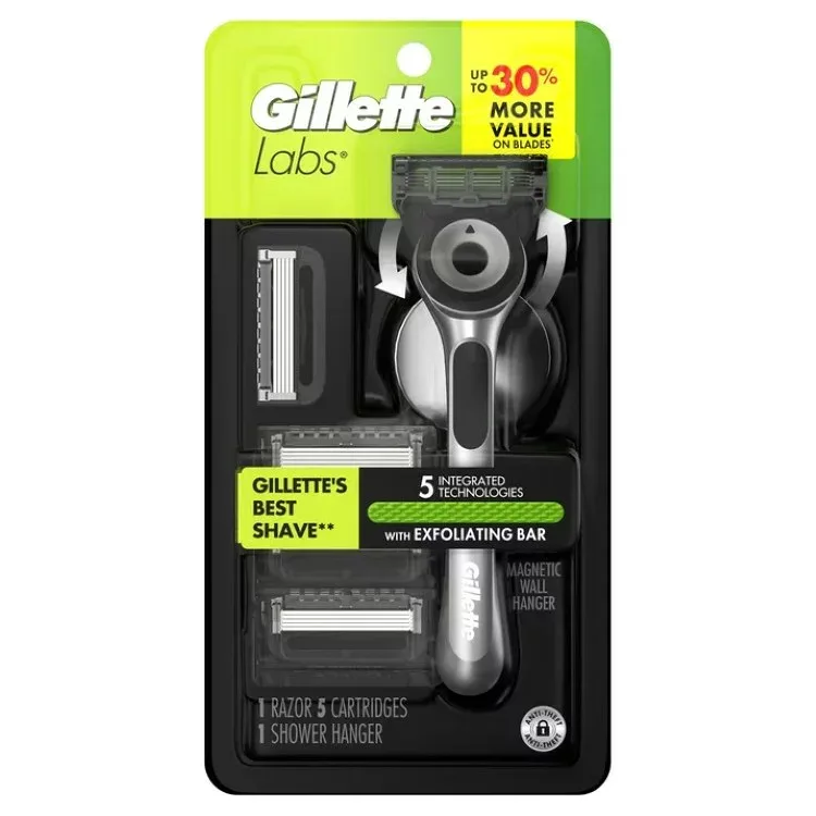 ジレットラボ エクスフォリエーティングバー メンズカミソリ 本体 替刃5個付 シャワーハンガー付 Gillette Labs with Exfoliating Bar Shaving Razor for Men, 1 Handle, 5 Razor Blade Refills 【お取り寄せ商品】