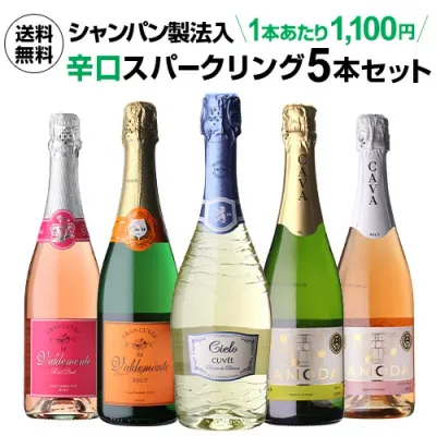 【1本あたり1,100円 】 送料無料 シャンパン製法入 超コスパ!辛口スパークリング5本セット 50弾 スパークリングワイン 辛口 セット カヴァ cava スパークリング 送料無料 浜運A ワイン