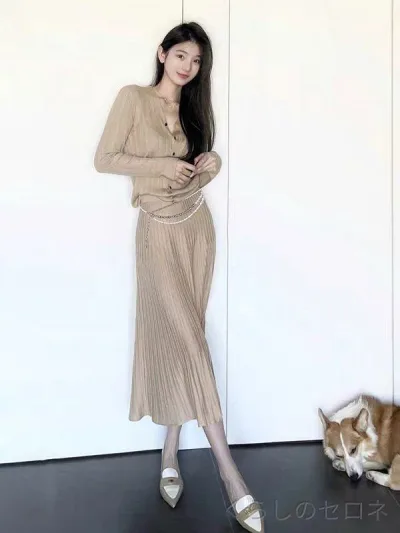 レディース セットアップ ニット 2点セット ツイード風 きれいめ 上品 高見え 大人可愛い カジュアル 秋服 秋 通勤 オフィスカジュアル