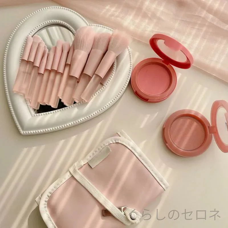 メイクブラシセット 10本セット 化粧筆 ミニサイズ 携帯用 ピーチ パウダーブラシ フルセット 高見え 上品 大人可愛い 持ち運び トラベル コンパクト