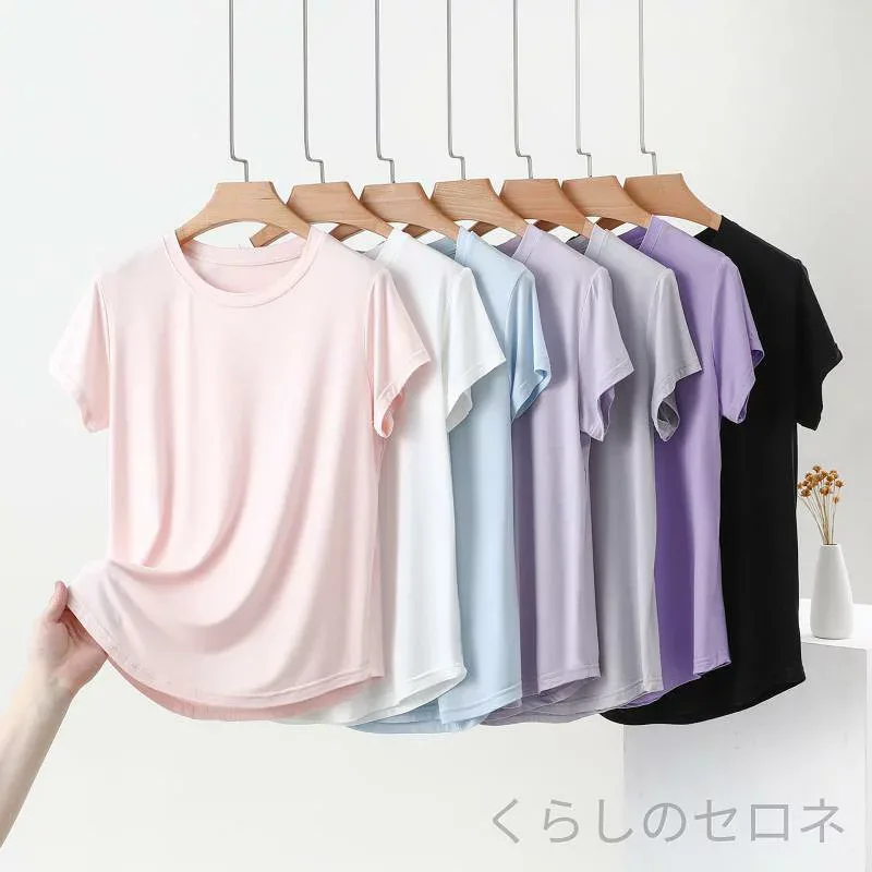 春夏 レディース 接触冷感 吸湿速乾 軽量 薄手 ルーズ オーバーサイズ 短袖 トップス パイピング ラウンドネック 無地 シンプル カジュアル 日常着