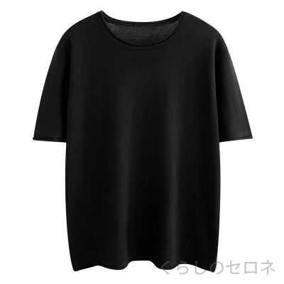 レディース ニット Tシャツ 半袖 クルーネック ウール 無地 ロールエッジ ゆったり 上品 高見え 春夏 通勤 オフィス きれいめ シンプル ベーシック トップス インナー 柔らかい 軽い