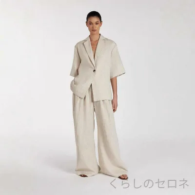 レディース セットアップ 2点セット リネン 麻 ポロ襟 五分袖 カーディガン トップス ワイドパンツ ゆったり 体型カバー 通勤 オフィスカジュアル きれいめ 上品 大人 楽ちん ナチュラル 春 夏
