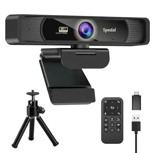 Spedal 931 4K Webカメラ UHD 800万画素 120°広角 会議用カメラ Sony 1/2.8インチセンサー 4倍ズーム リモコン&三脚付き 内蔵マイク USB プラグ&プレイ オンライン授業・ウェブ会議・テレワーク