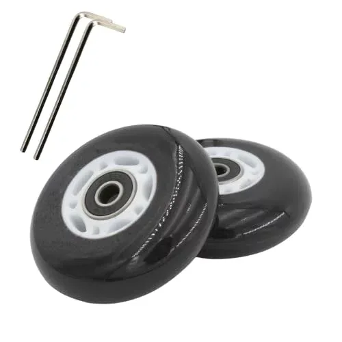 スケート ホイール 用 ウィール 95A 68mm ベアリング PU耐摩耗 2ピース入り 六角棒レンチ2本付き (68mm, ブラック/ホワイト)