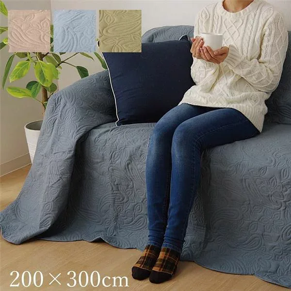 (インボイス対応)マルチカバー/ソファーカバー 【約200×300cm ペイズリー柄 ブルー】 コンパクト 洗える 汚れ防止 〔リビング ベッドルーム〕【代引不可】