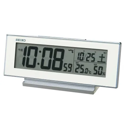 セイコークロック(Seiko Clock) 目覚まし時計 常時点灯 電波 デジタル カレンダー 温度 湿度 表示 夜でも見える白 82×206×51mm SQ324W