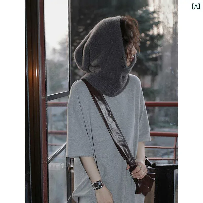レディース 可愛い 帽子 バラクラバ 〜 高級な 暖かい 耳 保護 カシミアニット ウール 帽子、 一 体型 ネック スカーフ 付き