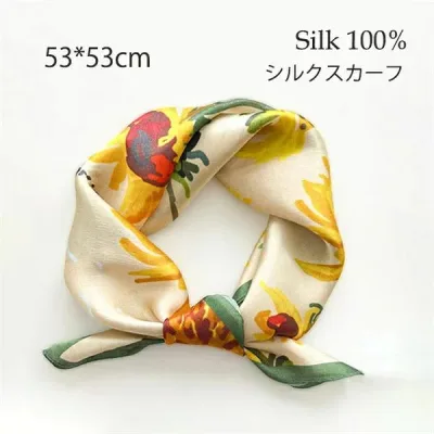 【ポイント5倍】ミニスカーフ 首元 天然素材 春夏秋 ハンカチ風 小さめ 大人気 上品 おしゃれ シルク100% スカーフ コンパクト 高級感 女子 正方形 プレゼント光沢感 バッグスカーフ アクセサリー 絹布 53*53cm シンブル シルクスカーフ