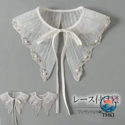【全品2点で5%OFF】大人顔に華やぐ ビジュー つけ襟 上品 高見え 付け襟 重ね着 ファッション小物 フェイクパール 装飾 レース 選べる 2 種類 フェイクカラー 衿 フォーマル パーティー 二次会 結婚式
