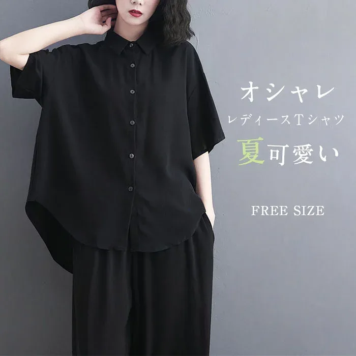 チュニック Tシャツ シャツ レディース 春秋 トップス リネンチュニック 大きいサイズ 着痩せ 七分袖 リネンシャツ レディース 春 夏 トップス シャツ ゆったり 体型カバー ゆったり 黒 ブラック