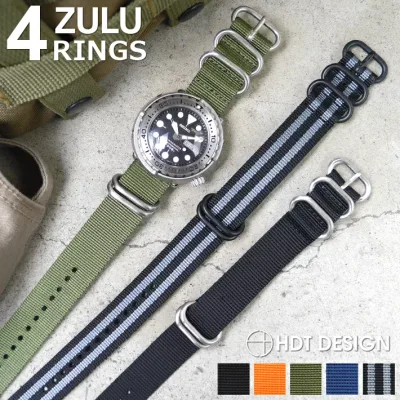 【交換工具・ばね棒つき】 腕時計 ベルト ウォッチ HDT DESIGN ZULU 4RING バリスティックナイロン NATOベルト スタンダード 4リング 20mm 22mm