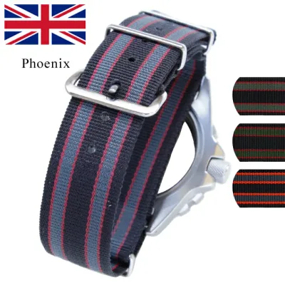 【交換工具・ばね棒つき】 腕時計 ベルト ウォッチ イギリス Phoenix フェニックス社製 NATO軍G10 正規 ナイロンストラップ JamesBond2010 18mm 20mm 22mm 英国製 ブラック グレー オリーブ グリーンオレンジ ストライプ