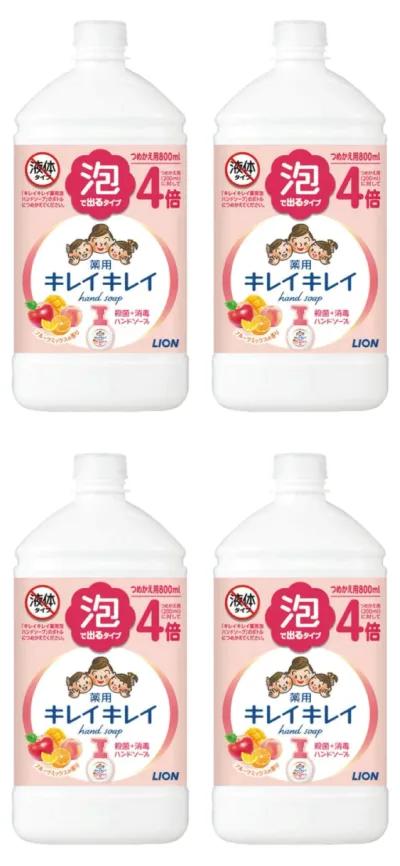 【送料無料】【4個セット】【泡】キレイキレイ 泡出るハンドソープ 詰替用(800ml) ライオン LION 殺菌+消毒 フルーツミックスの香り つめかえ用 除菌に 手洗い洗浄 4903301282211 泡出るタイプ 除菌に 日本製 MADEINJAPAN