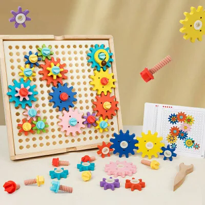 木製パズル 歯車おもちゃ 形はめ 知育玩具 モンテッソーリ 子供 男の子 女の子 教育 脳トレ おもしろい 親子 ゲーム 収納ケース