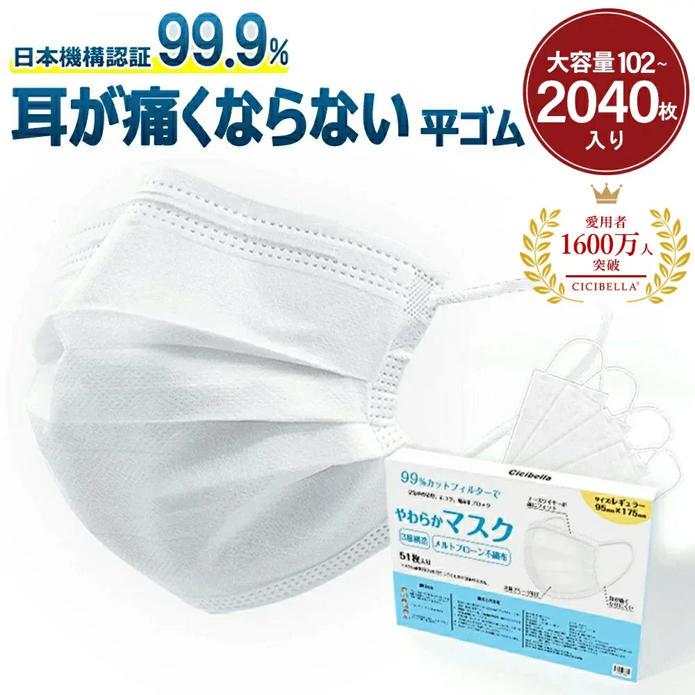 【高評価☆不織布マスク】マスク 不織布マスク cicibella シシベラ マスク 51枚/箱 春夏マスク 大容量 不織布 ホワイト 大人用 マスク カラーマスク 耳が痛くならない 三層構造 プリーツマスク 不織布 マスク 99% 高密度フィルター 小顔マスク くちばし マスク 花粉 マスク