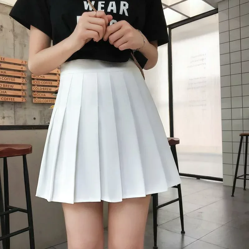 【送料無料】スカート 女性用 春夏 半身スカート プリーツスカート Aラインスカート 短丈 高腰 黒 白 紺 グレー ポリエステル ポリエステル繊維 学院風 スカートパンツ かわいい フレッシュ 甘め 韓風 日式 スタイル プルオーバー ジッパー 軽量 伸縮性 通勤
