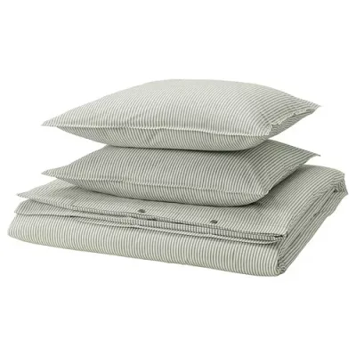 IKEA イケア 掛け布団カバー&枕カバー2枚 ホワイト グリーン/ストライプ ダブル 200x200/50x60 cm m20611269 SOLFIBBLAソルフィブラ インテリア 寝具 収納 子供部屋用インテリア 寝具 収納 寝具 掛け布団カバー おしゃれ シンプル 北欧 かわいい