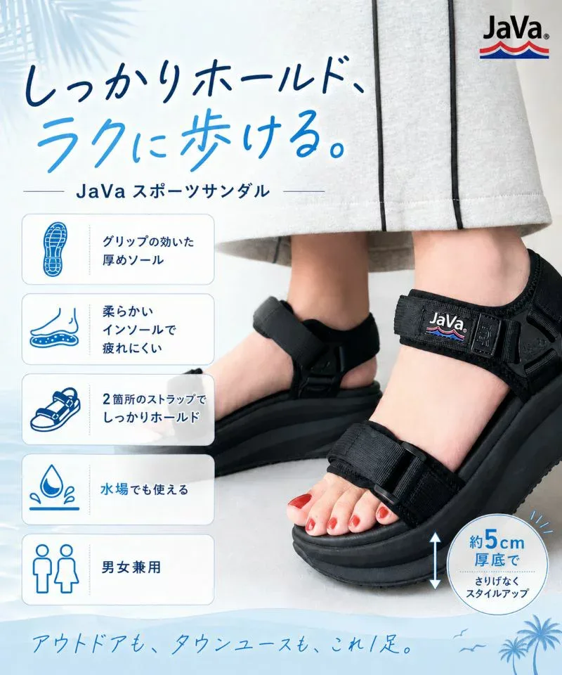 【8/23 23:59まで まとめ買いクーポン2点以上で 5%OFF 】 《javaジャバコラボ》 靴 サンダル レディース 疲れない ベルクロ スポーツサンダル 厚底 ソール ユニセックス メンズ 大きいサイズ きれいめ 歩きやすい 春 夏 クラシカルエルフ jv0849003 JVS0004