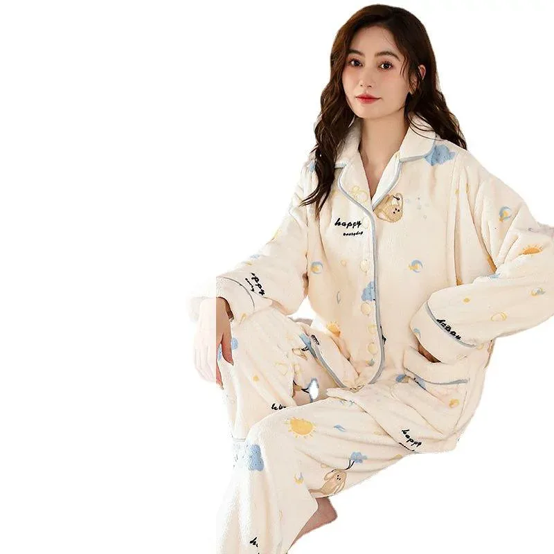 レディース 厚手 開襟 ルームウェア 授乳服 保温 長ズボン パジャマ 上下セット 入院 秋冬 マタニティ フランネル あったか 妊婦 長袖 産後 ポリエステル 出産準備