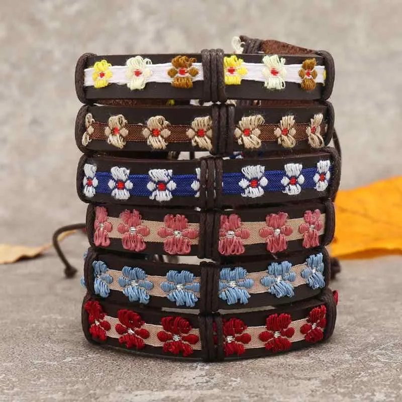 ブレスレット 男女兼用 ハンドメイド 編み込み カラフル フラワー ボヘミアン スタイル り ロープ ファッション アクセサリー
