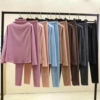 インナー レディース 秋冬 裏起毛 あったか 長袖 肌着 上下セット カットソー M L XL XXL 黒 ブラック コーヒー カーキ ピンク系 ブルー パープル グレー