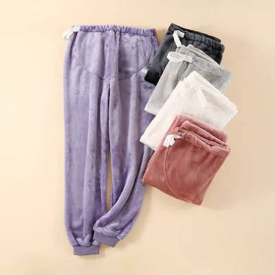 マタニティパンツ レディース 秋冬 産後 パジャマ コーラル フリース 厚手 調整可能 アジャスター ゆったり リラックス 部屋着 ズボン ポリエステル パープル ピンク グレー ホワイト