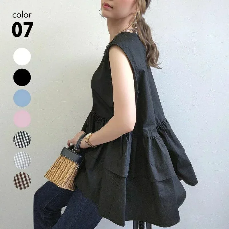 【クーポンで10%オフ】レディース ブラウス フリル ゆったり ベーシック バブースカート シンプル カジュアル 普段着