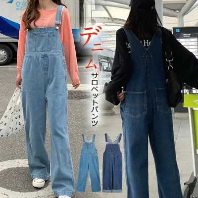 【店長おすすめ】サロペット レディース デニム パンツ オーバーオール オールインワン ワイドパンツ 大きいサイズ 体型カバー ゆったり大きめ 楽ちん ゆる リラックス かわいい マタニティ 定番 ヴィンテージ サロペットパンツ