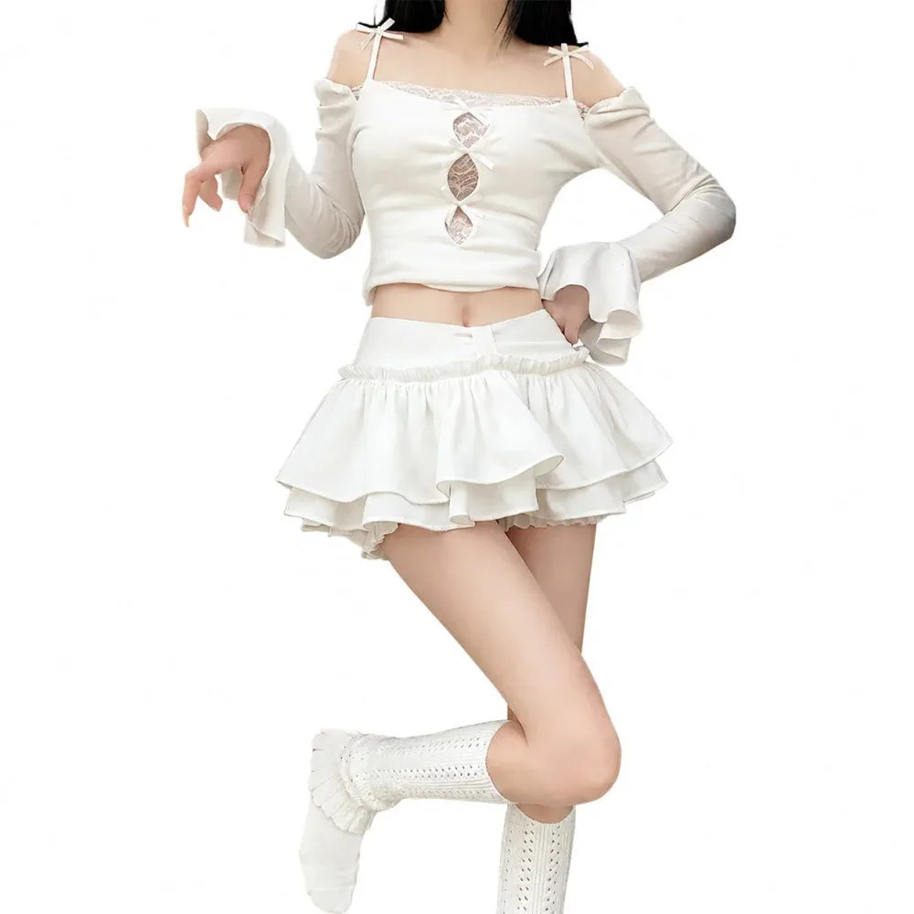 ミニスカート ティアード フリル レディース ボリューム インナーパンツ付き キュロット バレエコア ハイウエスト 脚長効果 大人可愛い ふんわり