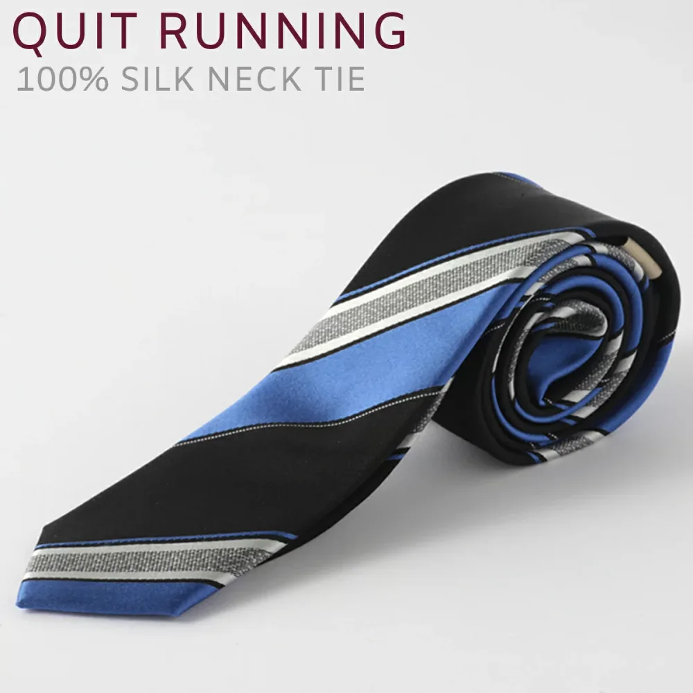 シルクネクタイ ストライプ ブラック ブルー Quit Running クイトランニング