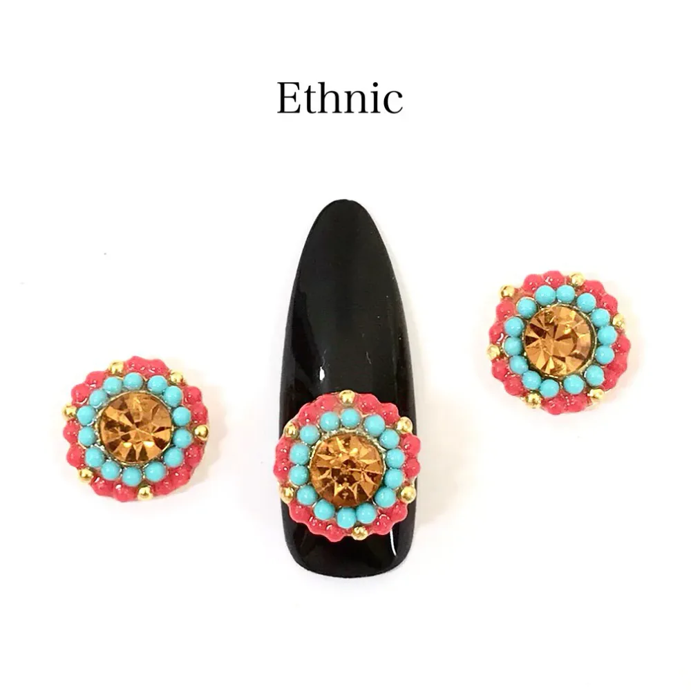 ネイルパーツ【2個】刺繍 ビーズ マルチ エスニックストーン ネイティブ チャームモロッコストーンジェルネイル デコパーツ SABOE