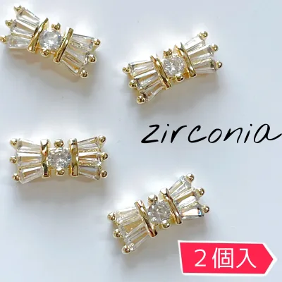 ネイルパーツ 【2個入】リボン 人工ダイヤモンドジュエリー ブライダルネイル チャーム ゴールド セルフネイル 結婚式 ジルコニア ネイル zilconia ジルコニアジュエリー ピアス ハンドメイドアクセサリー SABOE