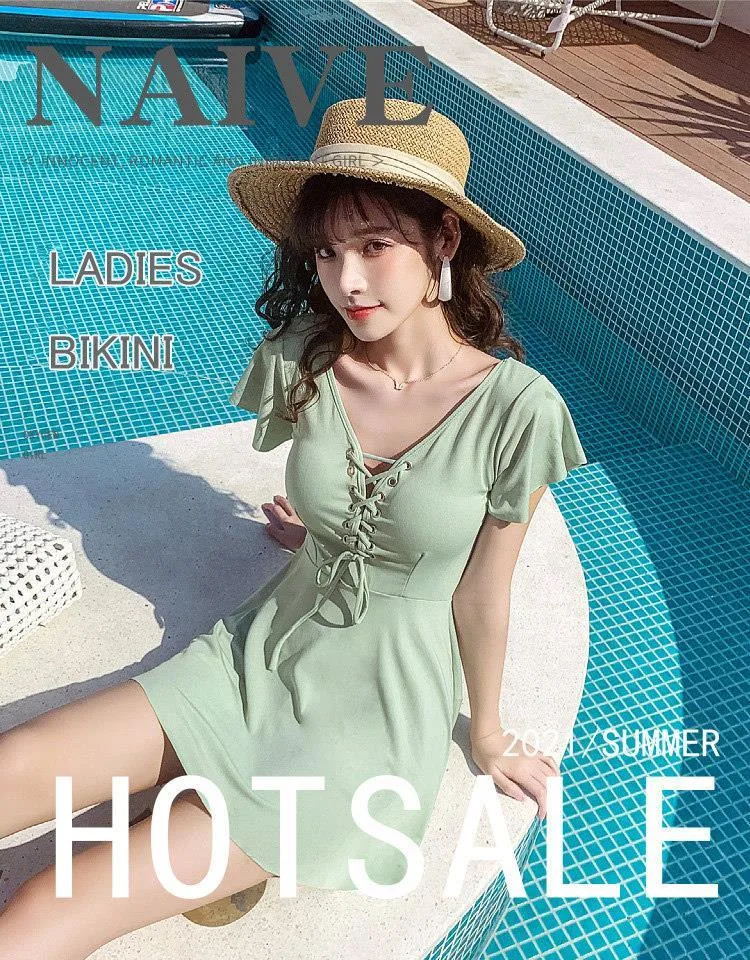 韓国 水着 レディース 体型カバー フリル 2点セット ワンピース+ショートパンツ 編み上げ ママ水着 セクシー 小胸 可愛い プール ビーチウエア 盛れる 10代 20代 30代 40代 送料無料
