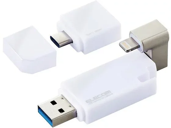 【お取り寄せ】エレコム LightningUSBメモリ 128GB USBC変換 MF-LGU3B128GWH