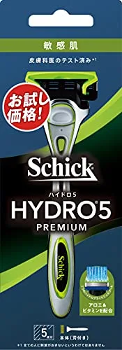 ハイドロ Schick(シック) ハイドロ5 プレミアム 敏感肌 ホルダー(刃付き) スキンガード付 5枚刃 グリーン 髭剃り カミソリ