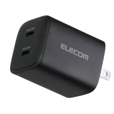 エレコム 充電器 45W 2ポート Type-C USB PD対応 PPS対応 GaN II採用 折りたたみ式プラグ ブラック EC-AC109