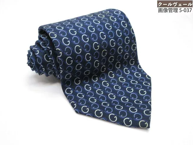 【グッチ GUCCI】ブランドロゴプリント柄 シルクネクタイ (メンズ) ネイビー×ブルー系 イタリア製 ◎33MMB0427◎【中古】