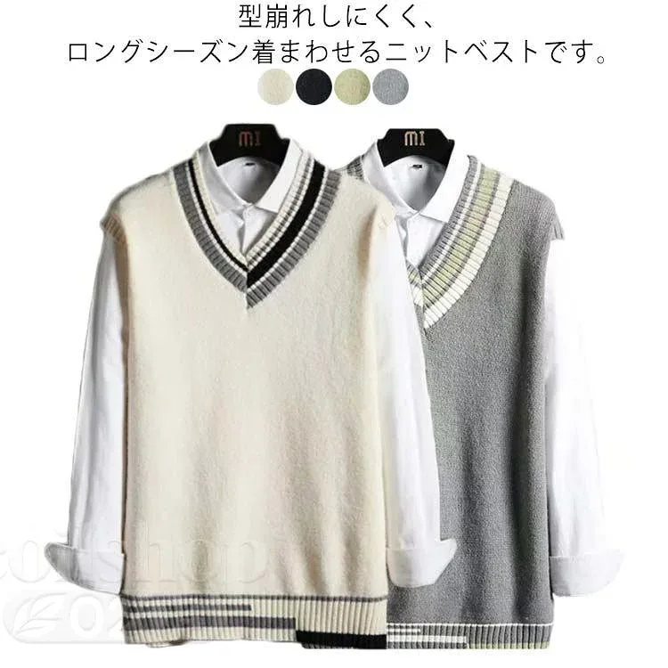 【2点500円クーポン】ニットベスト スクールベスト チョッキ Vネック ゆったり ノースリーブ 制服 カジュアル メンズ 学院風 学生服 コスプレ ジュニア 高校生 中学生 お洒落 送料無料