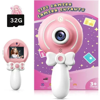 キッズカメラ トイカメラ 1080P HD録画 4800万画素 子供カメラ 32G TFカード 1.5インチIPS画面 8倍ズーム 子供用 デジタルカメラ 男の子女の子 おもちゃ 自撮り タイマー撮影 パソコン転送 ゲー