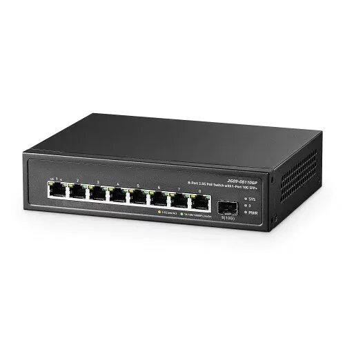 Binardat 9ポート2.5G PoEスイッチ、10G SFP+ポート、8x2.5G Base-Tポート、100/1000Mbps対応、IEEE802.3af/at 135W、アンマネージド・ファンレス・ラックマウント・イーサネットスイッチ
